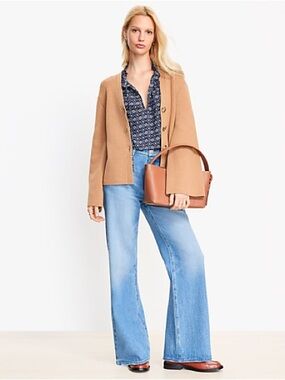 LOFT Camel Button-Front Knit Cardigan